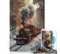 Treno a vapore in una foresta invernale, puzzle da 1000 pezzi per adulti, gioco per esercitare la mente, svago leggero, design da assemblare, regalo stagionale 38x26cm