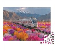 Treno attraversa campi di fiori estivi, Puzzle Sostenibili Con Motivi Per Adulti Da Gioco in Legno Di Alta Qualità 1000pcs (75x50cm)