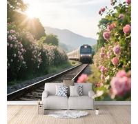 Treno Carta da Parati 3D tessuto non tessuto Treni Moderni, Fiori Murale alla carta da parati fotografica, per Soggiorno Camera Camera dei Bambini Decorazione 400×280cm