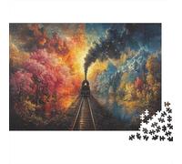 Treno che attraversa la scena delle quattro stagioni|Pittura artistica| Puzzle Divertenti Per Tutta La Famiglia 1000pcs (75x50cm) Adulti