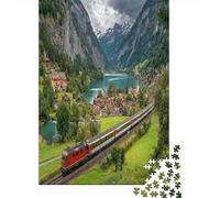 Treno che Attraversa un Villaggio sulle Alpi SvizzerePuzzle 1000 Pezzi Per Adulti, Giochi Educativi, Sfide, Decorazioni Per La Casa38x26cm/1000pcs