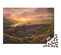 Treno, cielo rosa e oroPuzzle 1000 Pezzi Per Adulti, Giochi Educativi, Sfide, Decorazioni Per La Casa52x38cm/1000pcs