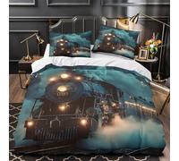 Treno d'epoca copripiumino Set di 3 Pezzi morbida microfibra stampa di 3D con federa decorazione per la camera da letto Locomotiva a vapore Set Di Copripiumino for adulti e coppie Single（135x200cm）