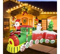 Treno di Natale Gonfiabile, 320 cm Babbo Natale e Pupazzo di Neve Decorazione, LED Addobbi Natalizi Luminoso IP44 per Giardino Esterno