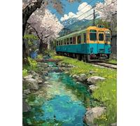 Treno Dipingere con i Numeri Adulti, Albero Paint by Numbers Kit, Dipingere con i Numeri con Pennelli e Vernice Acrilica, Fai Da Te Passatempo per Adulti Kit, Decorazioni Casa, Regalo, 40x50cm B-1004