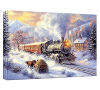 Treno Dipingere con i Numeri Adulti, Paint by Numbers Scena di neve Dipingere con i Numeri Bambini, Hobby Creativi Adulti con Pennelli Pittura Pigmento Acrilico per Home Decor Regalo 70x100cm,Model929