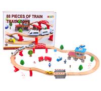 Treno in legno con binari e accessori, 88 pezzi