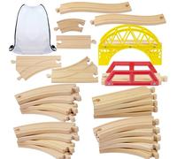 Treno in legno Set di Binari, Compatibile con Tutti i Sistemi Ferroviari in Legno, Pacchetto di Espansione da 25 Pezzi di Accessori per Binari, Per bambini dai 3 anni in su