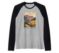 Treno Lento Attraverso Il Giappone Retro Campagna Railway Travel Maglia con Maniche Raglan