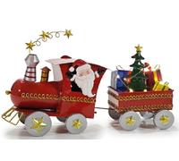 Treno Natalizio con Babbo Natale e Regali Locomotiva vagone con Luci in Metallo Decorazione Natalizia Vintage Alta 25 cm Arredo Casa e Vetrina