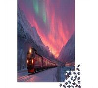 Treno Polar Express tra le montagne fredde, Puzzle Sostenibili Con Motivi Per Adulti Da Gioco in Legno Di Alta Qualità 70x50cm/1000pcs