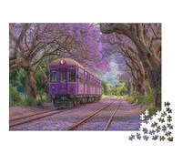 Treno retrò, tunnel di alberi di jacaranda, Puzzle Sostenibili Con Motivi Per Adulti Da Gioco in Legno Di Alta Qualità 1000pcs (75x50cm)