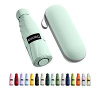Trenovo Ombrello da viaggio - Mini ombrello compatto pieghevole con custodia, 8 costole, leggero ombrello portatile, piccolo ombrello tascabile per sole e pioggia, per ragazze e donne, verde chiaro