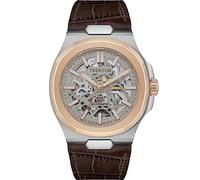 TRENTON The Catalina - Orologio automatico da uomo, 44,5 mm, con quadrante scheletrato e cinturino in pelle, Marrone, Moderno