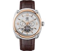 TRENTON The Michigan - Orologio automatico da uomo, 45 mm, con quadrante a cuore aperto e cinturino in pelle, Marrone, Moderno