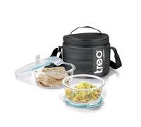 Treo by Milton - Set di 2.400 ml in vetro borosilicato rotondo, adatto per tutte le stagioni, giacca impermeabile Tiffin, adatta al microonde e al forno, a prova di perdite, coperchio per bocchetta