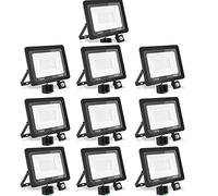 treoir Faretto con Sensore di Movimento 100W,10000LM Faretto LED da Esterno,3500K Faretti Led Esterno IP66 Impermeabile Faro LED per Cortile,Campo da Basket,Giardino(10PCS-Bianco caldo,100W)