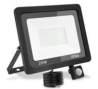 treoir Faretto con Sensore di Movimento 20W,2000LM Faretto LED da Esterno,6000K Faretti Led Esterno IP66 Impermeabile Faro LED per Cortile,Campo da Basket,Giardino(Bianco freddo,20W)