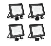 treoir Faretto con Sensore di Movimento 50W,5000LM Faretto LED da Esterno,3500K Faretti Led Esterno IP66 Impermeabile Faro LED per Cortile,Campo da Basket,Giardino(Bianco caldo-4pcs,50W)