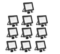 treoir Faretto con Sensore di Movimento 50W,5000LM Faretto LED da Esterno,6000K Faretti Led Esterno IP66 Impermeabile Faro LED per Cortile,Campo da Basket,Giardino(10PCS-Bianco freddo,50W)