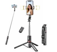 Treppiede bastone selfie stick mobile 116 cm con 2 luci di riempimento e controllo remoto Bluetooth - Treppiede estensibile per anello di luce, compatibile con iPhone, Samsung e telefoni Android