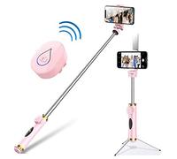 Treppiede Bluetooth Selfie Stick All-In-One Staccabile Bluetooth Selfie Stick con Treppiede Stand Estende fino a 34 pollici, per iPhone X/XS max/XR/XS/8/7/6/Plus, Samsung S7/S8/S9, Android (rosa)