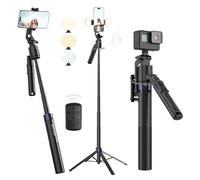 Treppiede cardanico con rilevamento automatico del viso, rotazione a 360, bastone per selfie con telecomando 2 luci di riempimento per iPhone, Android, fotocamera in miniatura, supporto treppiede per