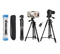 Treppiede da 66 pollici, regolabile per smartphone e fotocamera, universale, in ferro, forte, stabile e leggero, treppiede per fotocamera/DSLR con telecomando wireless per vlogging/registrazione video