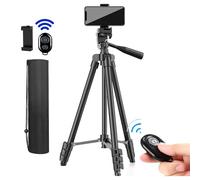 Treppiede flessibile, allungabile, da viaggio, leggero, supporto, telecomando, con telecomando e supporto per telefono, perfetto per selfie/registrazione video/vlogging/live streaming (Color : Black
