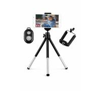 Treppiede in metallo per smartphone con telecomando Bluetooth, telescopico per cellulare e fotocamera, mini treppiede, nero