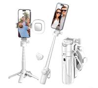 Treppiede magnetico per selfie, treppiede da viaggio con telecomando e luce di riempimento, porta cellulare retrattile portatile per fotografia e videografia (bianco con luce di riempimento)