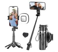 Treppiede magnetico per selfie, treppiede da viaggio con telecomando e luce di riempimento, porta cellulare retrattile portatile per fotografia e videografia (nero con luce di riempimento)
