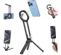 Treppiede magnetico per telefono, Mini treppiede smartphone in alluminio con magnete bifacciale 14N, Porta telefono scrivania con moschettone, Compatibile con iPhone 17,16,15,14,13,12 Samsung Xiaomi