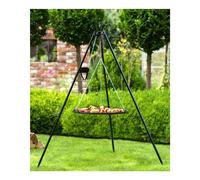 Treppiede per Barbecue 180 cm con Griglia in Acciaio Naturale 70 cm e Argano - Resistente alle Intemperie, Pieghevole