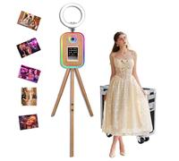 Treppiede per cabina fotografica con luce ad anello, compatibile con superficie/tablet/iPad, supporto per cabina fotografica da 10,2 a 33 cm, per selfie, macchina fotografica per eventi (color legno