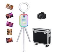 Treppiede per cabina fotografica con luce ad anello, compatibile con superficie/tablet/iPad, supporto per cabina fotografica da 10,2"-13", per selfie, macchina fotografica, per eventi (bianco