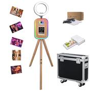 Treppiede per cabina fotografica con luce ad anello, compatibile con superficie/tablet/iPad, supporto per cabina fotografica da 10,2 a 13 pollici, per selfie e fototessere, per eventi (colore legno