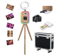 Treppiede per cabina fotografica con luce ad anello, compatibile con superficie/tablet/iPad, supporto per cabina fotografica da 10,2 a 13 pollici, per selfie e fototessere, per eventi (color legno
