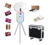 Treppiede per cabina fotografica con torcia e ombrello, compatibile con superficie/tablet/iPad, supporto per cabina fotografica da 10,2"-13" per eventi (bianco, macchin stampante)