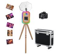 Treppiede per cabina fotografica con torcia e ombrello, compatibile con Surface/tablet/iPad Photo Booth stand per macchina fotografica da 10,2"-13" per eventi (color legno, macchin fotocamera)
