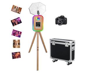 Treppiede per cabina fotografica con torcia e ombrello, compatibile con Surface/tablet/iPad Photo Booth stand per macchina fotografica da 10,2"-13" per eventi (color legno, macchin fotocamera)