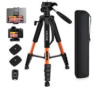 Treppiede per fotocamera da 75 pollici per iPad iPhone, treppiede in alluminio resistente con testa a sfera panoramica a 360°, compatibile con fotocamere DSLR Canon/Nikon/Sony (carico 6,8 kg per