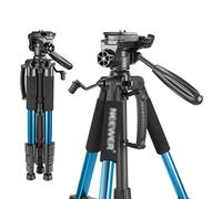 Treppiede per fotocamera portatile 56 pollici/142 cm Testa girevole a 3 vie in alluminio + Borsa per il trasporto per fotocamera DSLR (Colore: Blu, Dimensioni: 47-142 cm)
