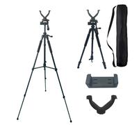 Treppiede per fucile con staffa a V girevole a 360 e adattatore per treppiede per fotocamera, telaio in alluminio, livella a bolla, gambe regolabili per caccia e attività all'aperto