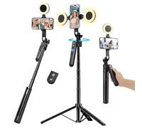 Treppiede per iPhone da 180 cm con luce e rotazione a 360° che segue il movimento, treppiede per iPhone, fotocamera Android, GoPro, luce ad anello, bastone per selfie per registrazione video live
