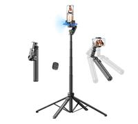 Treppiede per selfie, con luce di riempimento e telecomando, per iPhone, rotazione a 360°, supporto per fotocamera, per vlogging, streaming live su YouTube, registrazione video (160 cm)