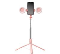 Treppiede per selfie con luce e telecomando Bluetooth, mini treppiede estensibile da 170 cm per iPhone, Samsung Android, 6 in 1, bastone per selfie wireless per TikTok, YouTube, Live Streaming (rosa)