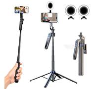 Treppiede per selfie con rilevamento automatico del viso per iPhone con luce, rotazione a 360 gradi che segue il movimento, treppiede per fotocamera del telefono con telecomando per creatore di