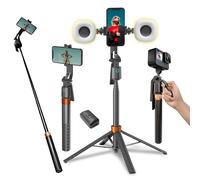 Treppiede per selfie da 178 cm, rotazione a 360 gradi per iPhone, senza app, riprese video e streaming (con luce di riempimento)