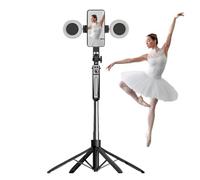 Treppiede per selfie da 180 cm, supporto a gambe per selfie, per creatori di contenuti, supporto per fotocamera da viaggio, supporto per telefono registrazione, telecomando e luce di